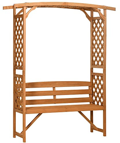 Outsunny Banc de Jardin en épicéa avec Arche décorative pour Plantes et vases, 160x50x198 cm, Marron