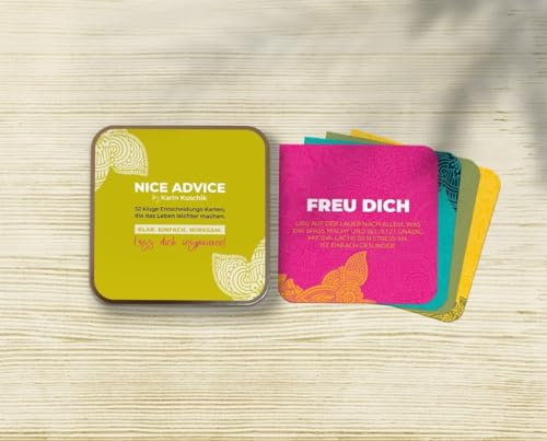 NICE ADVICE KARTEN: 52 kluge Entscheidungshelfer für jeden Tag: Du fragst, die Karten antworten. Ein vertiefender Satz gibt zusätzlich Anregung zur Selbstreflexion.