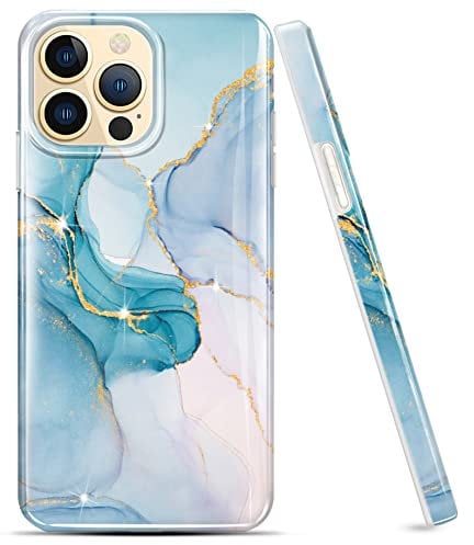 luolnh Gold Glitter Sparkle Case Compatible with iPhone 14 Pro Case Marble Design Shockproof Slim Soft Silicone TPU Bumper Cover Phone Case for iPhone 14 Pro 6.1 Inch 2022(Cyan-Blue)