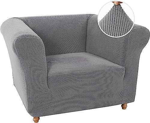 LINGKY Stretch Chesterfield Sofabezug 1 Sitzer Sofahusse mit Armlehne Spandex Jacquard Sofa Überwürfe rutschfest Sofa Überzug Waschbare Sofabezug für Haustiere (Hellgrau,1 Sitzer)