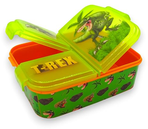 variouss Fiambrera Escolar de 3 Compartimentos, Tapex Sandwichera infantil para almuerzo con licencia oficial (Dinosaurios)