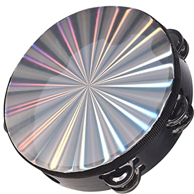 Fesjoy Handbell Hand Drum 8-Zoll-hölzerne Tamburin-Handglocke mit zweireihigen Schellen, Handtrommel, musikalisches Schlaginstrument