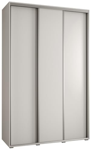 MEBLE KRYSPOL Davos 1 150 Schlafzimmerschrank mit DREI Schiebetüren - Moderner Kleiderschrank mit Kleiderstange und Regalen - 235,2x150x45 cm - Weiß Weiß Silber