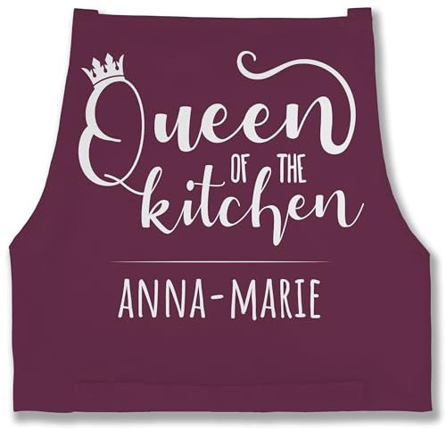 Schürze - Kochschürze Damen Frauen - Queen of the Kitchen mit Name I Küchenchefin I Chefköchin - 85x69 - Aubergine - koch schürzen küche kochen kochschürzen mama kochschuerze