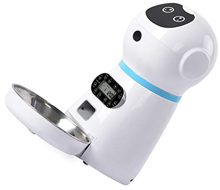 BUGUUYO Automatischer Katzenfutterautomat und Flexiblem Impeller 3,5l mit Digitalem Timer aus Abs und Edelstahl für Professionelle Tiergeschäfte und Privaten Gebrauch