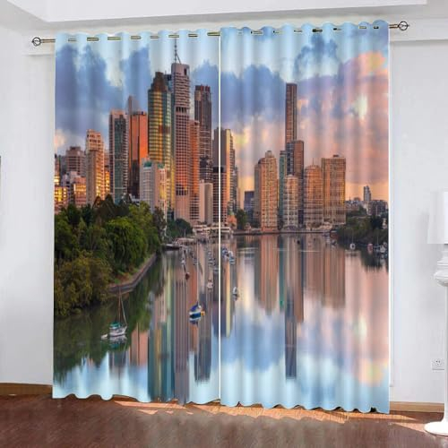 GIOVIA 3D New York Vorhänge Abdunkelnde mit ösen 2 Stücks Gardinen Blickdicht Verdunkelungs Moderne Stadt Kälteschutz Scheibengardinen für Junge Mädchen Schlafzimmer B 234 X H 183 cm