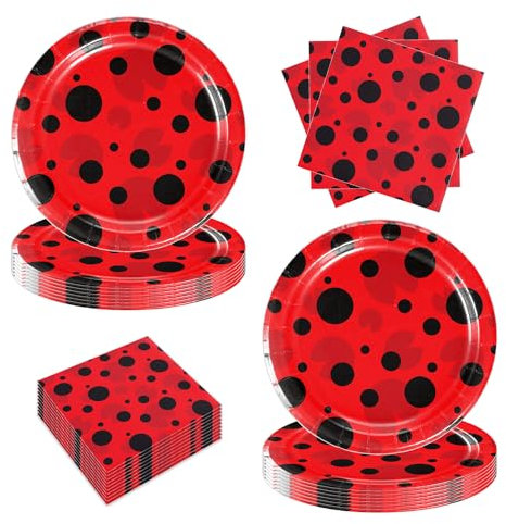 40pcs ladybird Party Decoration Plates and Napkins Set Decorations for 20 Guests, Kids Birthday Tableware set, Disposable ladybird Party Decor