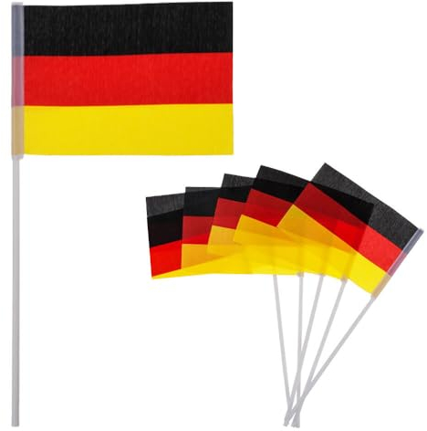Murago - 6er Set Handfahnen Deutschland ca.22cm - WM EM Fußball Fanartikel Dekoration Handflaggen Mini Fähnchen Flaggen Fahnen