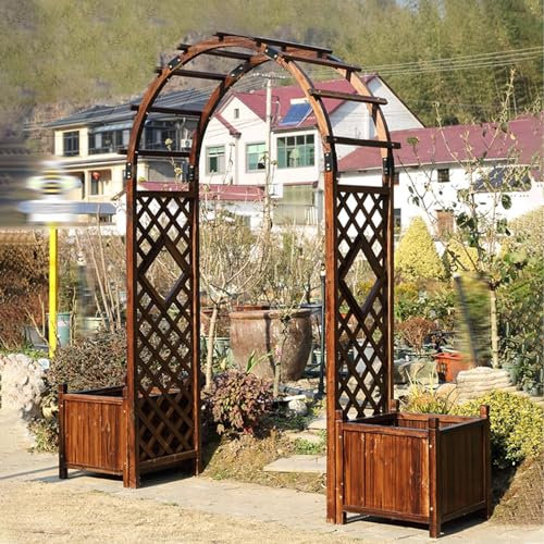 YHWKGZ Arche Jardin, Jardin Arche incurvée avec bac à fleurs, Bois massif, support de plantes grimpantes autoportant, Résistante aux intempéries, Convient aux fleurs/fruits/légumes(250x227cm/98.4x89.3