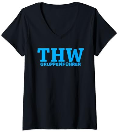 Damen THW Gruppenführer, Technisches Hilfswerk T-Shirt mit V-Ausschnitt