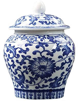 Generic Chinesische Blau Weiße Porzellan Deko Tempelglas Vase mit Deckel, Heim Akzentstück, Tischdekoration, Zarte Küchendekoration