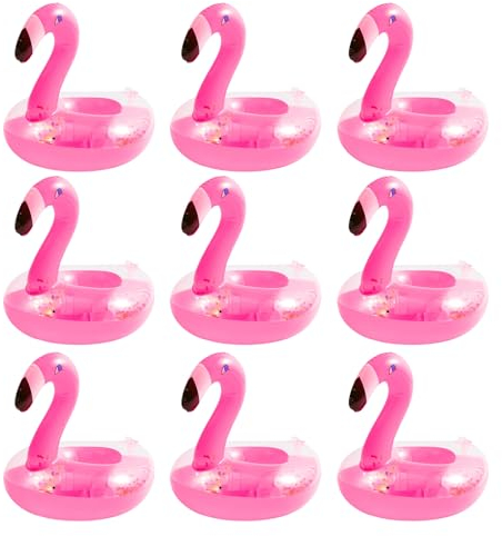 PORUPAEL Inflatable Flamingo Drink Holder (Pink-9 Pcs) - Pool Float Drink Holder - PVC Material