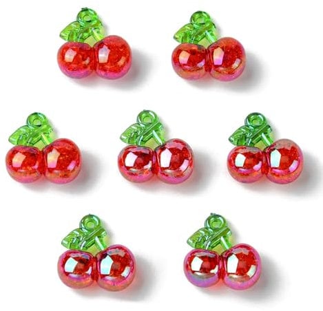 Airssory 20 Pcs Red Crackle Cherry Resin Charms Transparent Imitation Fruit Plastic Charms for DIY Jewellery Making Craft Accessory Bag Decoration