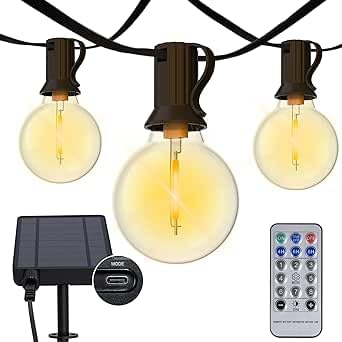 BESCOST Solar Lichterkette Aussen 18M mit 50+4 G40 LED, 8Modi & Dimmbar für Innen und Außen, Wetterfest Lichterkette Outdoor für Balkon, Terrasse, Garten, Hochzeit, Warmweiß, 2700K