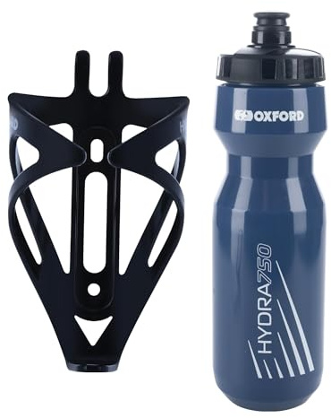 Oxford Bike Bottle Holder and 750ml Navy BPA-Free Water Bottle Set - Durable Matt Black Cage, Universal Fit for Road and Mountain Bikes, Easy Install - Perfect for Outdoor Cycling and Hydration