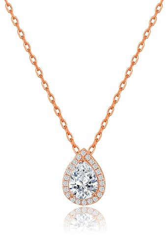 Philip Jones Rose Gold Plated Pear Halo Necklace Created with Zircondia® Crystals