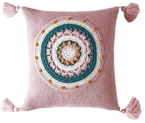 Btgghytr Gestricktes Dekokissen für Bezug mit Quasten, bunt, rund, Blumenmuster