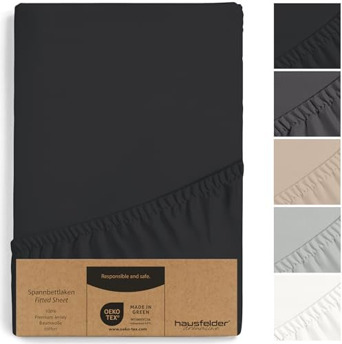 Hausfelder Topper Boxspringbett Spannbettlaken 140x200 bis 160x200 cm, bis 15 cm Matratzenhöhe, Jersey Baumwolle Bettlaken Bezug für 140x200cm bis 160x200cm Boxspringbetten Matratzen, Schwarz