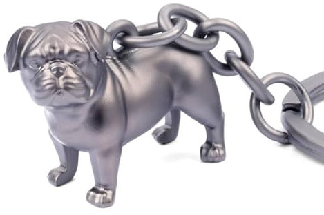 TROIKA Schlüsselanhänger Hund Mops BUDDY Geschenk für Hundeliebhaber aus 3-D-Metallguss mit Schlüsselring, verchromt, matt, gunmetal Original