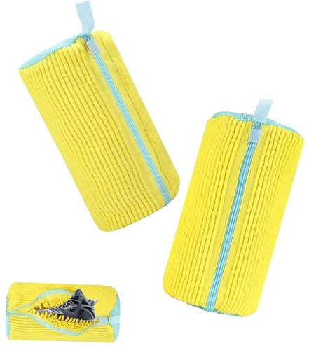 Schuhwaschbeutel Waschmaschine 2 Waschmaschineutel Wiederverwendbar Reißverschluss Plüsch Wäschesack Schuhbeutel Schonen Sowohl Schuhe als Auch Waschmaschine（Gelb)