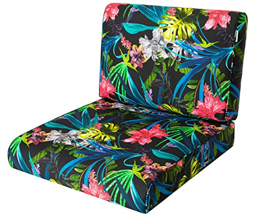 Bjird Sitzkissen 50x50 cm für Rattanmöbel – Sessel & Stühle – 2-teilig (Sitz + Rückenlehne) – Indoor & Outdoor – Wasserabweisend – Anti-Rutsch – Oeko-TEX - Bunte Blätter