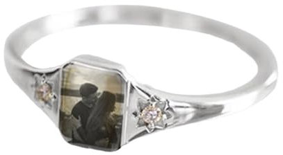 hadefa Personalisierter Fotoring, personalisierter Geburtsstein-Ringe, individueller Bild-Siegelring, graviert, poliert, Fototext für Frauen, Gedenkstätte, Ihre Liebste, Mutter, Oma, Freunde,