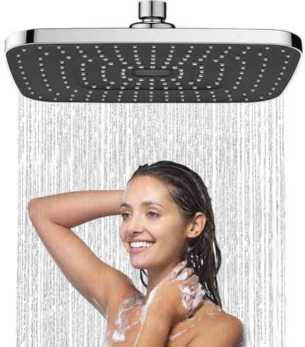 JINYOMFLY Soffione Doccia Grande a Pioggia 13 Pollici/32 cm, Soffione per Doccia Fisso alta Pressione, Rettangolare Testa Doccia Regolabile 360°, Pulizia Automatica (Argento 2)