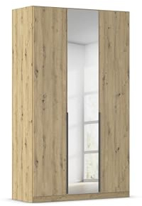 Rauch Möbel Alabama, Kleiderschrank, Garderobenschrank, 3-türig, Spiegel, Zubehör Basic, 2 Kleiderstangen, 2 Einlegeböden, Farbe Eiche Artisan, Holz, Griff Grau metallic, 136x210x54cm