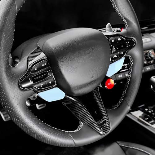 FUEISOF Auto Lenkradtaste Abdeckung u. Auto Lenkrad Aufkleber Cover Trim kompatible mit Hyundai Kona N 2022-2023 I20 N 2021-2023 Elantra N 2021-2023 (Carbon Look)