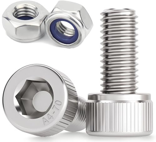 Treer 2-Sätze Zylinderschrauben mit Innensechskant M16 mit Sicherungsmuttern mit Nyloneinsatz aus Edelstahl 316, DIN912 Innensechskantschrauben aus Edelstahl A4-70 (M16 x 50)