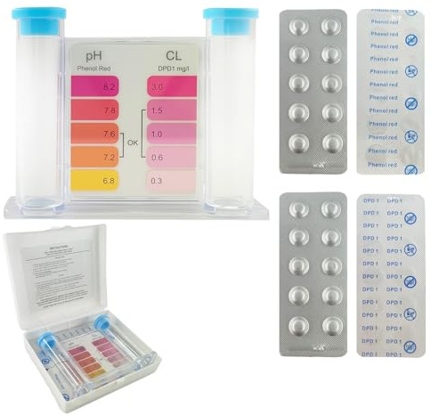 Wassertester für Chlor und pH Wert mit 40 Testtabletten | inkl 20 x Chlor DPD1 und 20 xpH Phenol Red,Pooltester Chlor und Ph,Ph Wert Messgerät Pool,Pooltester für Schwimmbad,Whirlpool