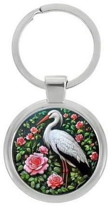 Schlüsselanhänger, Taschenschmuck, Cabochon, Vogel, Storch, Alaasace aus Stahl.
