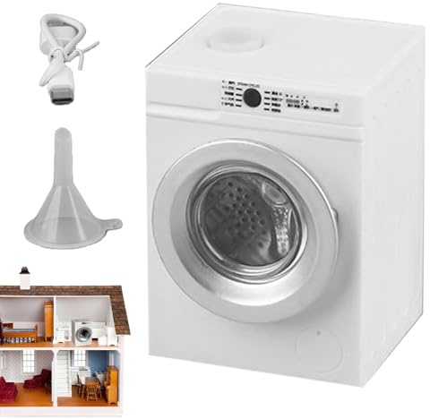Puppenhaus Waschmaschine Miniatur - Elektrisch Betriebenes Modell, 1:12 Größenverhältnis, Ladefähiges Design, Lebendige Szene Nachbildung, Feines Bastelaccessoire für Diorama Gestaltung | Kinder Spiel