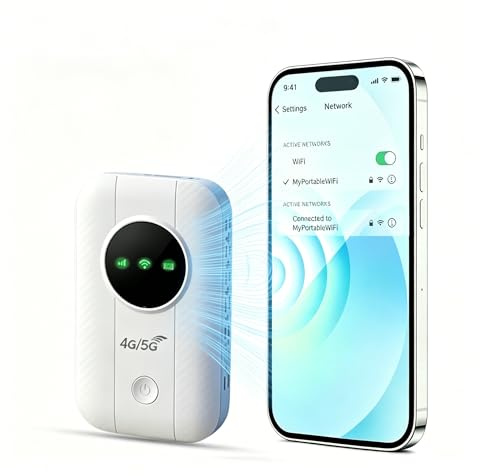 Portable Router with Wi-Fi 6, 5G Mobile WiFi Hotspot, Ultra-Fast Internet up to 300 Mbps, Pocket Sized Travel WiFi 5G/4G+ Hotspot, 2100 mAh Battery Supports up to 10+ Devices Simultaneously (M)