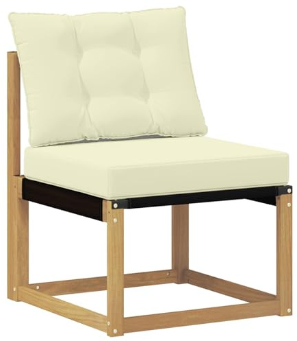 vidaXL Outdoor Mittelsofa Massivholz Akazie und Textilene Stoff Weiß, Akazienholz Balkonmöbel, modernes, Robustes Lounge-Set für vielseitige Garten-Nutzung, wetterfest und schick