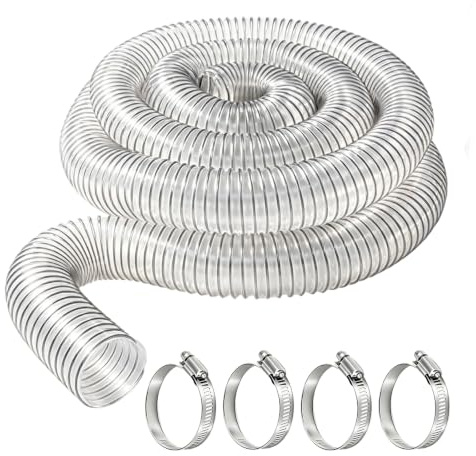 50mm Transparenter PVC Staubsammelschlauch, PVC Flexibel Staubsauger Schlauch, Weiß Absaugschlauch mit 3 Meter Länge, für Holzarbeiten Reiniger Werkstatt Staubsauger Teichpumpe
