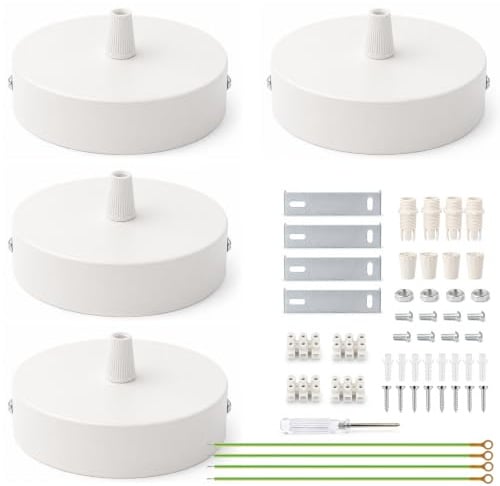 4 Pcs Baldachin Lampe, Lampen Baldachin Weiß, 100mm Metall Deckenrosette | Deckenbaldachin Rund, Inklusive Anschlussklemmen und Schraubendreher Geeignet für Kronleuchter, Wandleuchten, Deckenleuchten
