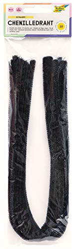 folia 77890 - Chenilledraht, Pfeifenputzer, 10 Stück in schwarz, Durchmesser 8 mm und 50 cm lang, ideal für Kinder zum Basteln und Gestalten von Tieren, Figuren und anderen Formen