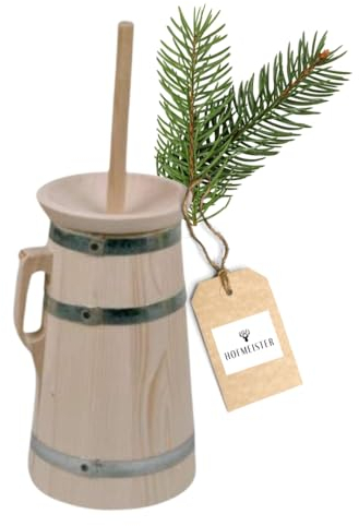 HOFMEISTER® Butterfass aus Holz, für 3 Liter Sahne, Butter selber Machen, authentische Böttcherware aus unbehandelter Fichte, zur Dekoration oder als Geschenk, Made in EU