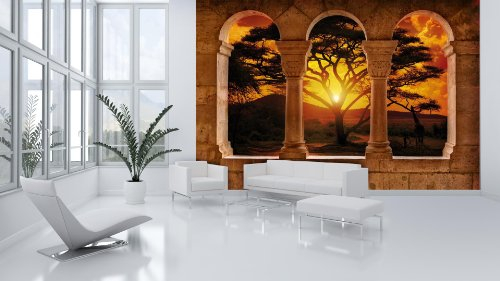 Forwall Vlies Fototapete Tapete Vliestapete Sonnenuntergang Afrika AF770VE XXXL (416cm x 254cm) Photo Wallpaper Mural