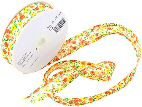 Inastri 20 m x 2,5 cm Baumwollschrägbandrolle mit orangefarbenem und gelbem Blumenmuster