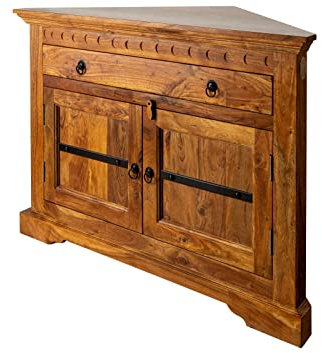 MASSIVMOEBEL24.DE Oxford Eckkommode Akazie, Farbe:Hellbraun lackiert, Größe:107x54x80 cm (BxTxH)