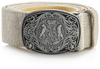 Schöneberger Trachten Couture Cinturón tradicional para hombre de piel auténtica, cinturón clásico para Oktoberfest para pantalones de piel Escudo gris envejecido. 115 cm (tamaño fabricante:56)