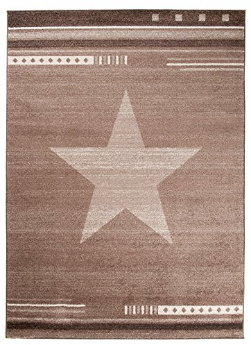 Jugendzimmer Teppich Modern Stern Muster - Flor Modern Designer Muster - Wohnzimmer Schlafzimmer Esszimmer - Brun Beige Braun - 120 x 170 cm - Casablanca Kollektion von Carpeto