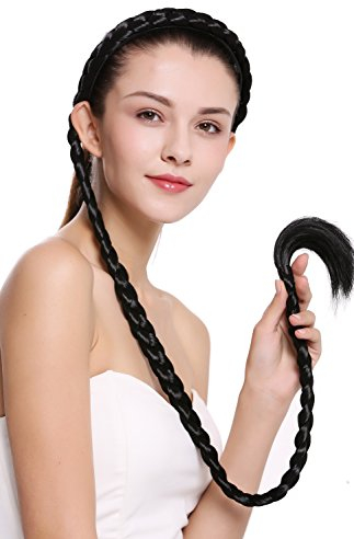 WIG ME UP - N1038-1 Haarteil Zopf an Haarreif geflochten super lang Tracht schwarz 95 cm