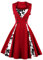AXOE Robe Femme Vintage Années 50 en Coton Extensible Robe de Cocktail Chic et Élégante Mariage, Soirée, Guinguetteà Fleurs Bordeaux, Taill 50, 4XL