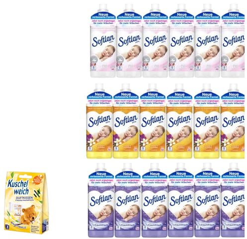 20tlg. Set kompatibel 18x1000 ml Softlan Ultra Weichspüler | 6 x Traumfrisch | 6 x Weich&Mild | 6 x Vanille&Orchidee | 1 x Duftsäckchen - Box Gelb Wilde Vanille | Mini-Bag von STUDIO.MUNET