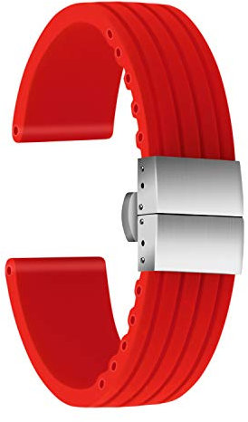 ULLCHRO Bracelet Montre Haute Qualité Remplacer Silicone Bracelet Montre Stripe Pattern - 16mm, 18mm, 20mm, 22mm, 24mm Caoutchouc Watch Strapavec Boucle Déployante Acier inoxydable (24mm, rouge)