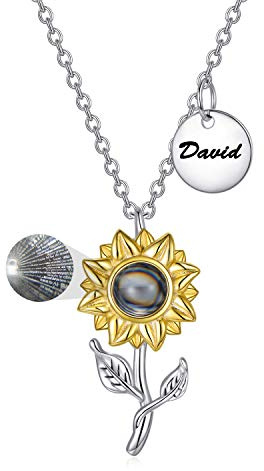 LONAGO Sonnenblume Halskette 925 Sterling Silber Personalisierte Name Ich Liebe Dich Halskette 100 Sprachen Anhänger Halskette Schmuck