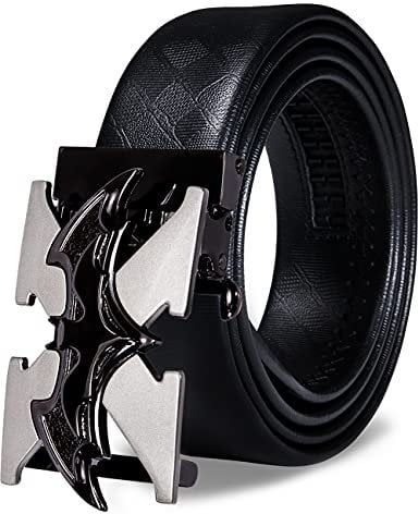 Barry.Wang Batman Belt for Boys Ratchet Leather Adjustable X Buckle Wedding Men Belt
